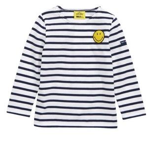 New Smiley x Saint James Unisex Smiley Patch Stripe  T-Shirt NWT XS Extra Small